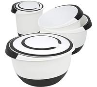 com-four® 4X Mixing Bowls in Different Sizes, Non-Slip with Rubber Base, Pouring spout and Non-Slip Handle (04 Pieces - White. Black)