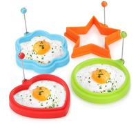 COM-FOUR® 4X Omelette pan Form - Circle, Flower, Star and Heart - for Fried Eggs and Pancake, Silicone Form with Heat Protection Handle - Frying pan for Omelette Pans (04 Pieces - Mix - Colorful)
