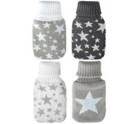 com-four® 4x pocket warmers in a turtleneck design - hand warmers in a knitted pocket with a star motif in modern colours (04 pieces - grey/white with stars)