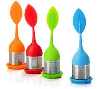 COM-FOUR® 4X Tea Infuser Made of Stainless Steel and Silicone - Tea Strainer with lid and Saucer - fine Tea Filter for Tea Lovers [Selection Varies] (04 Pieces - Sheet 2 Green/Orange/Blue/red)