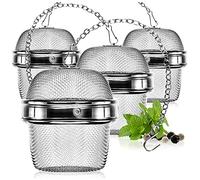 COM-FOUR® 4X Tea Strainer Made of Rust-Proof Stainless Steel 304, Dishwasher-Safe - Tea Egg Ø 6.5 cm for Loose Tea, Spices and Herbs - fine-mesh Tea Filter with Chain - Spice Strainer - herb Strainer