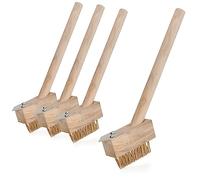 com-four® 4x weed brush with steel bristles - joint brush with wooden handle - weed and moss remover (04 pieces - weed brush)