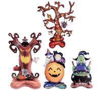 com-four® 4x XXL Halloween foil balloons - large standing balloons for spooky party decoration - scary figures for indoor & outdoor use [assorted] (4-piece foil balloon - Spooky Halloween)
