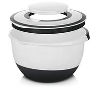 com-four® 5 l Mixing Bowl with lid, Salad Bowl, Food Storage Container & Baking Bowl with Stop Base, Splash Protection Cover, Stirring Opening and Pouring spout (1 Piece - Black)