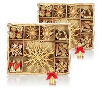 COM-FOUR® 52x straw stars in a mix set - Christmas tree decoration - straw pendant for the Christmas tree - natural Christmas tree hanging - Christmas decoration (52 pieces - Set1)