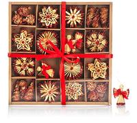 COM-FOUR® 56-piece set Christmas tree decorations - Christmas tree decorations made of straw - straw stars in different designs
