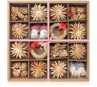 COM-FOUR® 56-piece set Christmas tree decorations - Christmas tree decorations made of straw - Straw stars in different designs