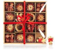 COM-FOUR® 56-piece set Christmas tree decorations - Christmas tree decorations made of straw - Straw stars in different designs