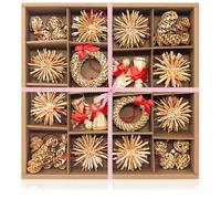 COM-FOUR® 56-piece Straw star set - Christmas tree ornament - straw pendant for the Christmas tree - Christmas decoration, Ø 3-6 cm