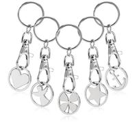 com-four® 5x key rings made of metal with carabiner and shopping trolley chip, detachable shopping chip as a lucky charm for the bunch of keys (05 pieces - symbols)