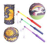 COM-FOUR® 6-piece lantern set - paper lanterns & sticks with LED light for Saint Martin, lantern parade and Halloween - Martin's lantern for children [selection varies] (6-piece set - lanterns/sticks)