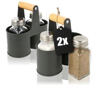 com-four® 6-Piece Spice Shaker Set Made of Glass - Salt and Pepper Dispenser with Matching Metal Holder for Private and Catering Trade (02 Pieces - with Bracket)
