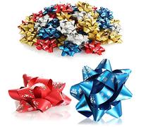 com-four® 60x Gift Bows in Bright Colors - self-Adhesive Decorative Ribbons with Patterns for Christmas and Birthdays (60 Pieces - Flake - 4 Colors)
