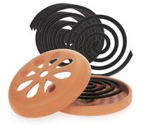 com-four® 6x anti-mosquito spiral with 1x terracotta container - mosquito top with lemon scent and incense spiral holder made of clay - mosquito ring holder - outdoor incense pot (1x pot + 6x spiral)