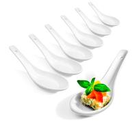 COM-FOUR® 6X Asian Soup Spoons - Rice Spoons Made of White Porcelain - Serving Spoons for Rice Bowls, Ramen, appetizers, Desserts - Porcelain Spoon Set - dim Sum Spoons (6 Pieces - White)