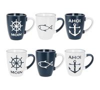 com-four® 6X Ceramic Coffee Mugs - 350 ml Drinking Cups - Maritime Coffee Mug Set for Home and Office - Coffee Pot for Cold and hot Drinks (6 Pieces - White/Blue)