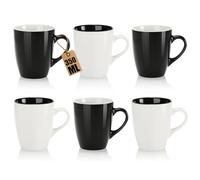 com-four® 6X Ceramic Coffee Mugs 350 ml, Modern Design Cups for hot and Cold Drinks, Black and White Handled Mugs