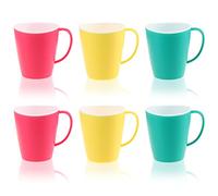 com-four® 6X Coffee Cups with Handles - Reusable Plastic Drinking Cups - Plastic Cups in Bright Colors - Unbreakable teapot (06 Pieces - 350ml - Green/Yellow/Pink)