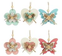 COM-FOUR® 6x deco hangers butterfly, flower and heart - wooden hangers for decorating - spring decoration for the Easter bouquet (6 pieces - 5 colors)