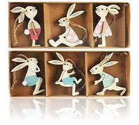 COM-FOUR® 6x Decorative Hanger Bunny - Wooden Easter Ornaments (6 Pieces)