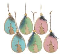 com-four® 6x decorative hanger, wooden Easter egg with Easter bunny, wooden decoration for hanging on plants and walls, sweet Easter decoration [selection varies] (06 pieces - hanger - wooden eggs)