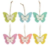 COM-FOUR® 6x decorative hangers made of wood, colorful butterflies to hang