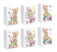 COM-FOUR® 6x Easter bag with motif - paper bag for filling - Easter bag for gifts and Easter eggs - paper gift bag with carrying cord in Easter design (06 pieces - large - rabbits)