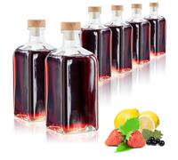 com-four® 6x glass bottles 500 ml with cork stopper, refillable containers