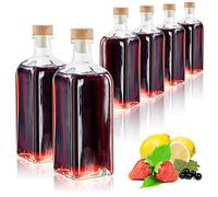 com-four® 6x glass bottles 500 ml with corks - empty bottles with cork stoppers - glass containers for filling with liquids such as oil, vinegar and spirits (square - 500ml)