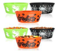 com-four® 6X Halloween Snack Bowls - Bowl Set for Packaged Sweets - Plastic Snack Plates - Party Tableware for Halloween and Theme Parties (6 Pieces - 3 Colors)