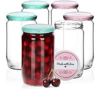 com-four® 6x preserving jars with screw lid Made with love in green and pink - TO Ø 82 mm - recommended filling quantity approx. 650 ml - up to the edge of the glass: approx. 720 ml