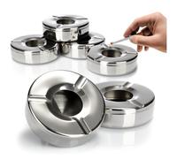 com-four® 6x Stainless steel ashtrays, wind ashtray with removable lid