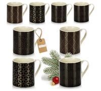 com-four® 8X Ceramic Cups 180 ml in Art Deco Style, Small Vintage Mugs for Espresso, Americano, Tea and Mulled Wine, Suitable for hot Drinks