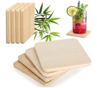 COM-FOUR® 8x square bamboo coasters with anti-slip feet - glass coasters 9.5 cm - cup coasters for glasses, mugs & bottles