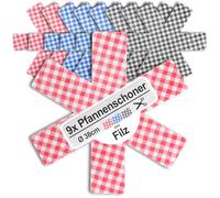 COM-FOUR® 9x pan protectors Ø 38 cm made of felt - heat-resistant, pan protector, pot protector for protection - cuttable pan protection mat for frying pans (09 pieces - blue/red/black)