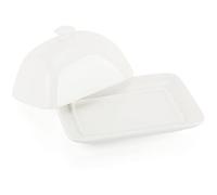 COM-FOUR® Butter Dish Made of Porcelain - White Porcelain Dish with Handle - Dishwasher-Safe Butter Dish in Glossy White - Fine Butter Storage (1 Piece - White)