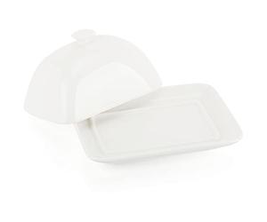 COM-FOUR® Butter Dish Made of Porcelain - White Porcelain Dish with Handle - Dishwasher-Safe Butter Dish in Glossy White - Fine Butter Storage (1 piece - White)