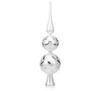 COM-FOUR® Christmas tree top in white-matt and silver-colored, Christmas tree top made of real glass for Christmas, fir tree top for the Christmas tree, 38 cm