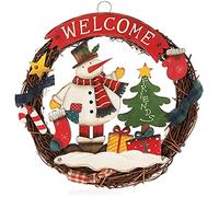 COM-FOUR® Christmas wreath braided, Door wreath "WELCOME" for Christmas | Christmas decoration to hang - Wooden wreath approx. Ø 24 cm