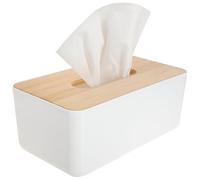 COM-FOUR® cosmetic tissue box made of plastic with bamboo lid - tissue box for bathroom, bedroom and living area towel dispenser (1 piece - white bamboo)