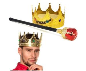 com-four® crown and scepter set for adults - gold king costume accessory - royal outfit for carnival, Halloween and themed parties (gold-colored crown/scepter)