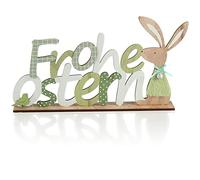 COM-FOUR® decorative display Happy Easter - lettering with Easter bunnies - Easter decoration to put - Easter decoration made of wood with bells (1 piece - rabbit and bird)