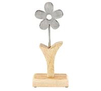 com-four® decorative flower stand - premium metal flower on a mango wood base - decorative flower made of metal to put up and give as a gift (1 piece - flower 1)