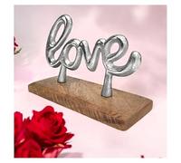 com-four® decorative lettering LOVE made of nickel-plated aluminum on a mango wood base with anti-slip pads - decorative metal letters to stand up (01 Stück - Love 19cm)
