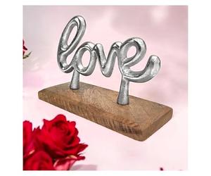 com-four® decorative lettering LOVE made of nickel-plated aluminum on a mango wood base with anti-slip pads - decorative metal letters to stand up (01 Stück - Love 19cm)
