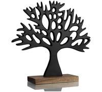 com-four® decorative tree stand - metal tree on a mango wood base - decorative tree made of metal to stand up - tree of life to give away (black - tree)