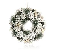 COM-FOUR® door wreath for Christmas - white advent wreath with cones and branches - decorative wreath - Christmas decoration - table wreath - Christmas wreath