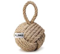 COM-FOUR® Doorstop - 1.5 kg Heavy Door Holder in Turk's Cap Knot Design - Monkey fist Window Stopper - Functional Home Accessory - Brake Block for Windows and Doors (Knot - Brown)