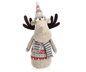 com-four® elk figure for the Christmas decoration, winter reindeer figure as a Swedish decorative item, cute corner stool as a room decoration or gift (1 piece - grey)