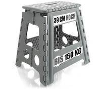 COM-FOUR® folding step with rubber studs XXL - foldable step stool - portable climbing aid for household - non-slip folding stool - load capacity up to 150 kg (white/grey XXL - 1 piece)